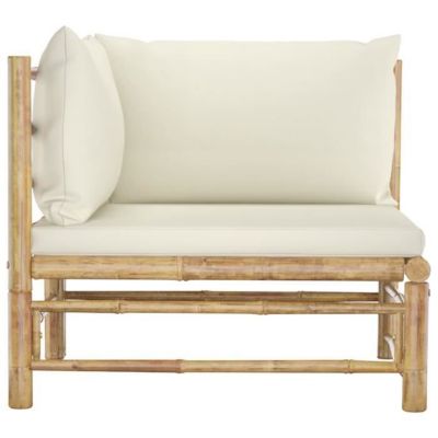 vidaXL Canapé d'angle de jardin avec coussins blanc crème Bambou 313145