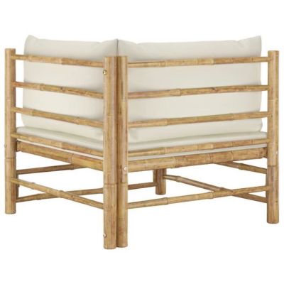 vidaXL Canapé d'angle de jardin avec coussins blanc crème Bambou 313145