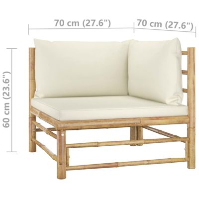 vidaXL Canapé d'angle de jardin avec coussins blanc crème Bambou 313145