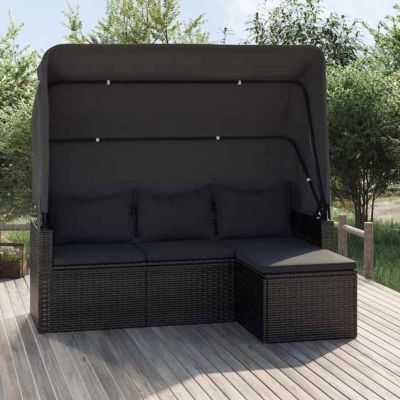 vidaXL Canapé de jardin 3 places avec toit et repose-pieds Noir 362334