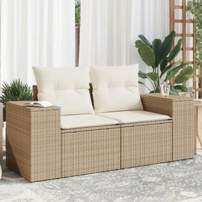 vidaXL Canapé de jardin avec coussins 2 places beige résine tressée 366081