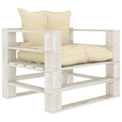 vidaXL Canapé palette de jardin avec coussins crème Bois 3052444