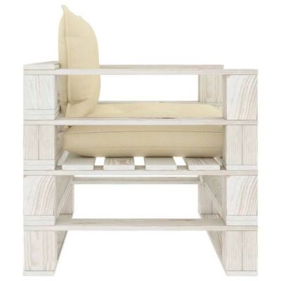 vidaXL Canapé palette de jardin avec coussins crème Bois 3052444