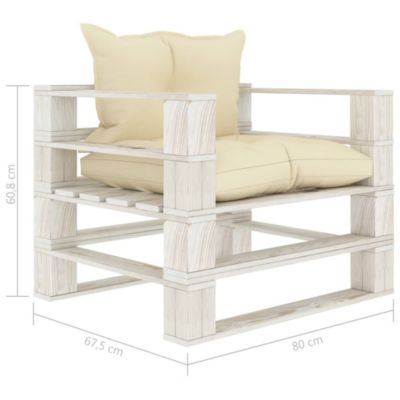 vidaXL Canapé palette de jardin avec coussins crème Bois 3052444