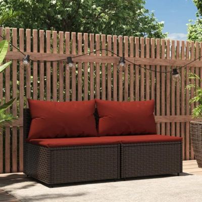 vidaXL Canapés centraux de jardin coussins 2pcs marron résine tressée, canapé, canapé de jardin, canapé central sectionnel, 319818