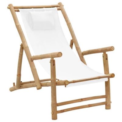 vidaXL Chaise de terrasse Bambou et toile Blanc crème 318594