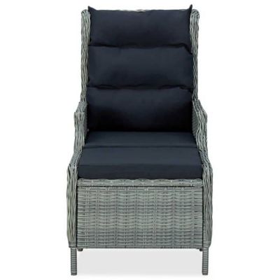 vidaXL Chaise inclinable de jardin tabouret Résine tressée Gris clair