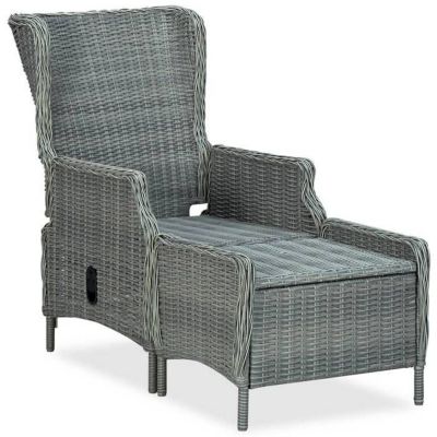 vidaXL Chaise inclinable de jardin tabouret Résine tressée Gris clair