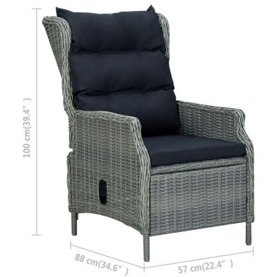 vidaXL Chaise inclinable de jardin tabouret Résine tressée Gris clair