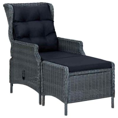 vidaXL Chaise inclinable de jardin tabouret Résine tressée Gris foncé