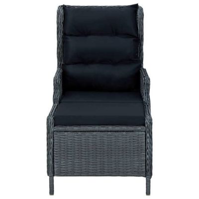 vidaXL Chaise inclinable de jardin tabouret Résine tressée Gris foncé
