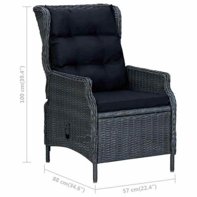 vidaXL Chaise inclinable de jardin tabouret Résine tressée Gris foncé
