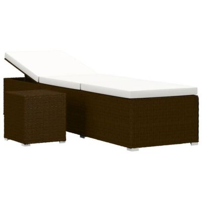 vidaXL Chaise longue avec coussin et table à thé Résine tressée Marron