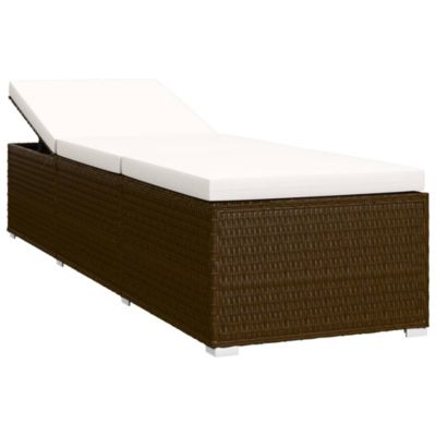 vidaXL Chaise longue avec coussin et table à thé Résine tressée Marron