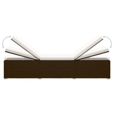vidaXL Chaise longue avec coussin et table à thé Résine tressée Marron