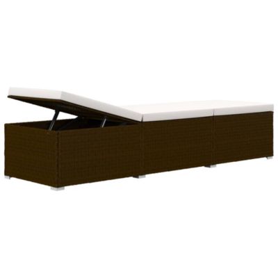 vidaXL Chaise longue avec coussin et table à thé Résine tressée Marron