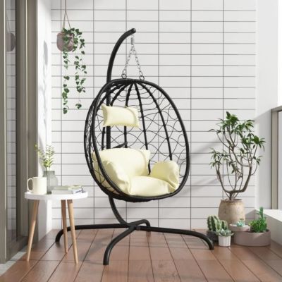 vidaXL Chaise suspendue en forme d'œuf avec coussin blanc crème 360046