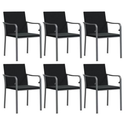 vidaXL Chaises de jardin avec coussins lot de 6 noir 56x59x84 cm rotin 3187076
