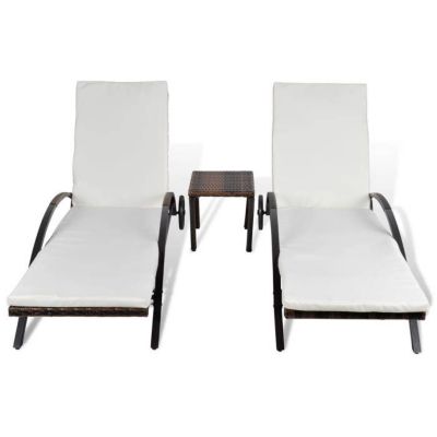 vidaXL Chaises longues avec table Résine tressée Marron