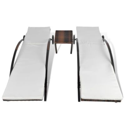 vidaXL Chaises longues avec table Résine tressée Marron
