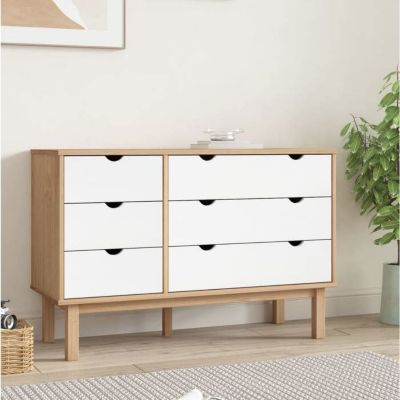 vidaXL Commode OTTA Marron et blanc 111x42x73,5 cm Bois de pin massif 348587
