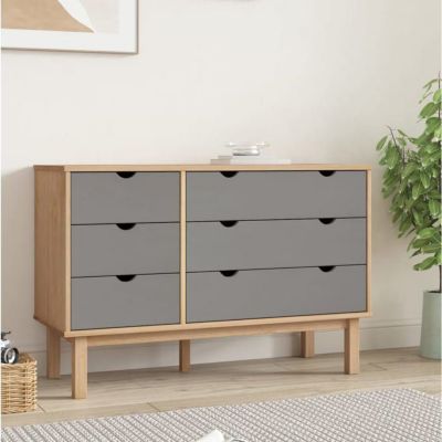 vidaXL Commode OTTA Marron et gris 111x42x73,5 cm Bois de pin massif 348586