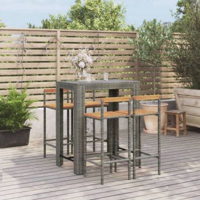 Ensemble Bar De Jardin 9 Pièces En Acacia Massif – Table 150x70 Cm + 8 Tabourets Hauts | Meuble Terrasse Extérieur Huilé