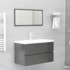 vidaXL Ensemble de meubles de bain 2 pcs Gris brillant Aggloméré.