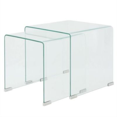 vidaXL Ensemble de tables gigognes 2 Pièces Verre trempé Transparent 244191