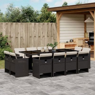 vidaXL Ensemble à manger de jardin 13 pcs coussins noir résine tressée 3277805