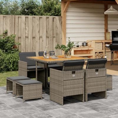vidaXL Ensemble à manger de jardin 9 pcs coussins gris résine tressée 3277729