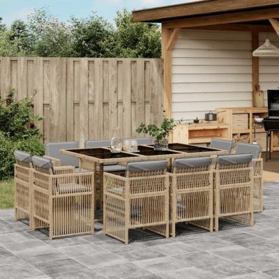 vidaXL Ensemble à Manger de Jardin avec Coussins 11 pcs, Table et Chaises à Dossier Rabattable, Meubles d'Extérieur Patio 3211032