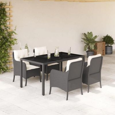 vidaXL Ensemble à Manger de Jardin avec Coussins 5 pcs, Table et Chaises de Patio, Meubles d'Extérieur Terrasse, Moderne, 3211844