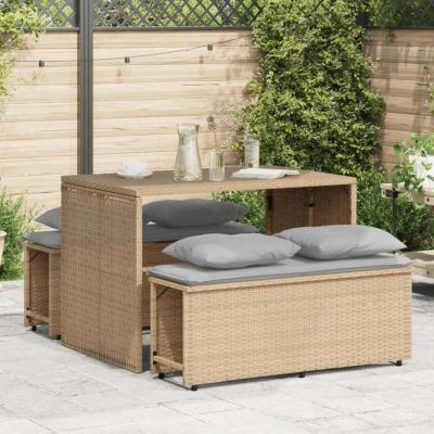 vidaXL Ensemble à manger de jardin et coussins 3 pcs Beige poly rotin, ensemble de salle à manger d'extérieur, meuble de 4003905