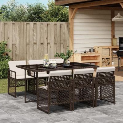 vidaXL Ensemble à manger de jardin et coussins 7 pcs marron rotin 3210729