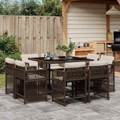vidaXL Ensemble à manger de jardin et coussins 9 pcs marron poly rotin 3211737