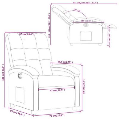 vidaXL Fauteuil Inclinable Électrique, Chaise de Relaxation avec Dossier et Repose-pied Réglables, Siège de Salon, Moderne, 320406