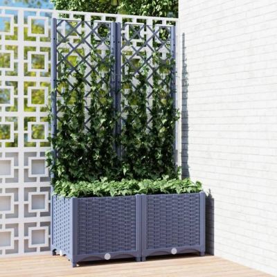 vidaXL Jardinière avec Treillis, Bac à Fleurs, Pot à Plantes, Boîte à Fleurs Jardin Terrasse Patio Extérieur, Bleu Gris 318251
