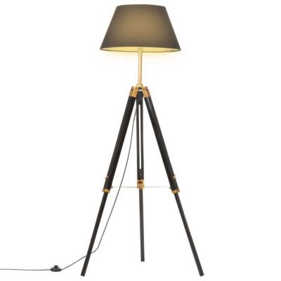 vidaXL Lampadaire à Trépied Lampe sur Pied Lampe à Piédestal Salon Salle de Séjour Maison Intérieur Noir et Doré 141 cm Bois 28807