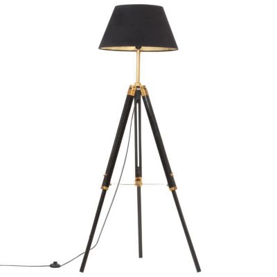 vidaXL Lampadaire à Trépied Lampe sur Pied Lampe à Piédestal Salon Salle de Séjour Maison Intérieur Noir et Doré 141 cm Bois 28807