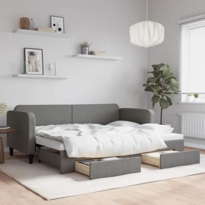 vidaXL Lit de jour avec gigogne et tiroirs gris foncé 80x200 cm tissu 3196848