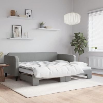vidaXL Lit de jour avec lit gigogne gris clair 90x200 cm tissu 3196816