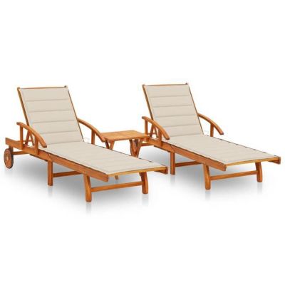 vidaXL Lot de 2 Chaises Longues avec Table avec Coussins, Bain de Soleil, Transat de Terrasse, Siège de Jardin Patio 3077348