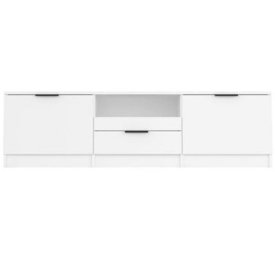Meuble TV En Pin Massif Blanc 140 Cm – Grand Rangement Pour Salon Ou Chambre