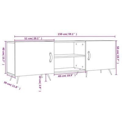 Meuble TV Gris Béton 150x30x50 Cm - Bois D'ingénierie - NEUF