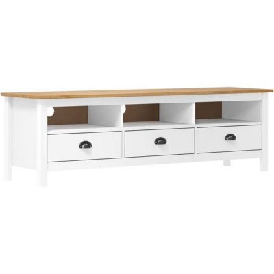 vidaXL Meuble TV Hill Range Blanc 158x40x47 cm Bois de pin solide 288930
