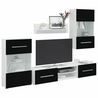 vidaXL Meuble TV Mural avec Éclairage LED 5 Pièces, Armoire de Télévision avec Compartiment, Meuble Télé de Salon Intérieur, 24386