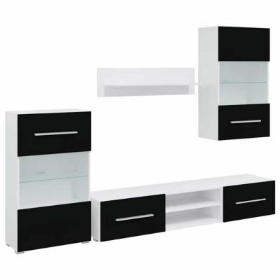 vidaXL Meuble TV Mural avec Éclairage LED 5 Pièces, Armoire de Télévision avec Compartiment, Meuble Télé de Salon Intérieur, 24386