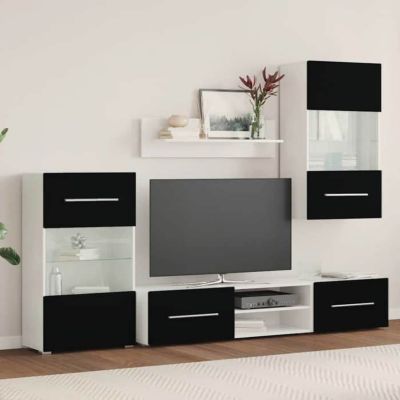 vidaXL Meuble TV Mural avec Éclairage LED 5 Pièces, Armoire de Télévision avec Compartiment, Meuble Télé de Salon Intérieur, 24386