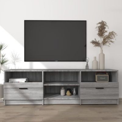 Meuble TV Sonoma Gris 80x35x54 Cm Woonisher - Bois D'ingénierie - Grand Rangement - Design Moderne Pour Salon Ou Chambre - 9